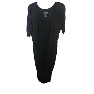 Torrid NEW Ruched Super Soft Elbow Sleeve Bodycon Dress Black Comfy Sz 1X